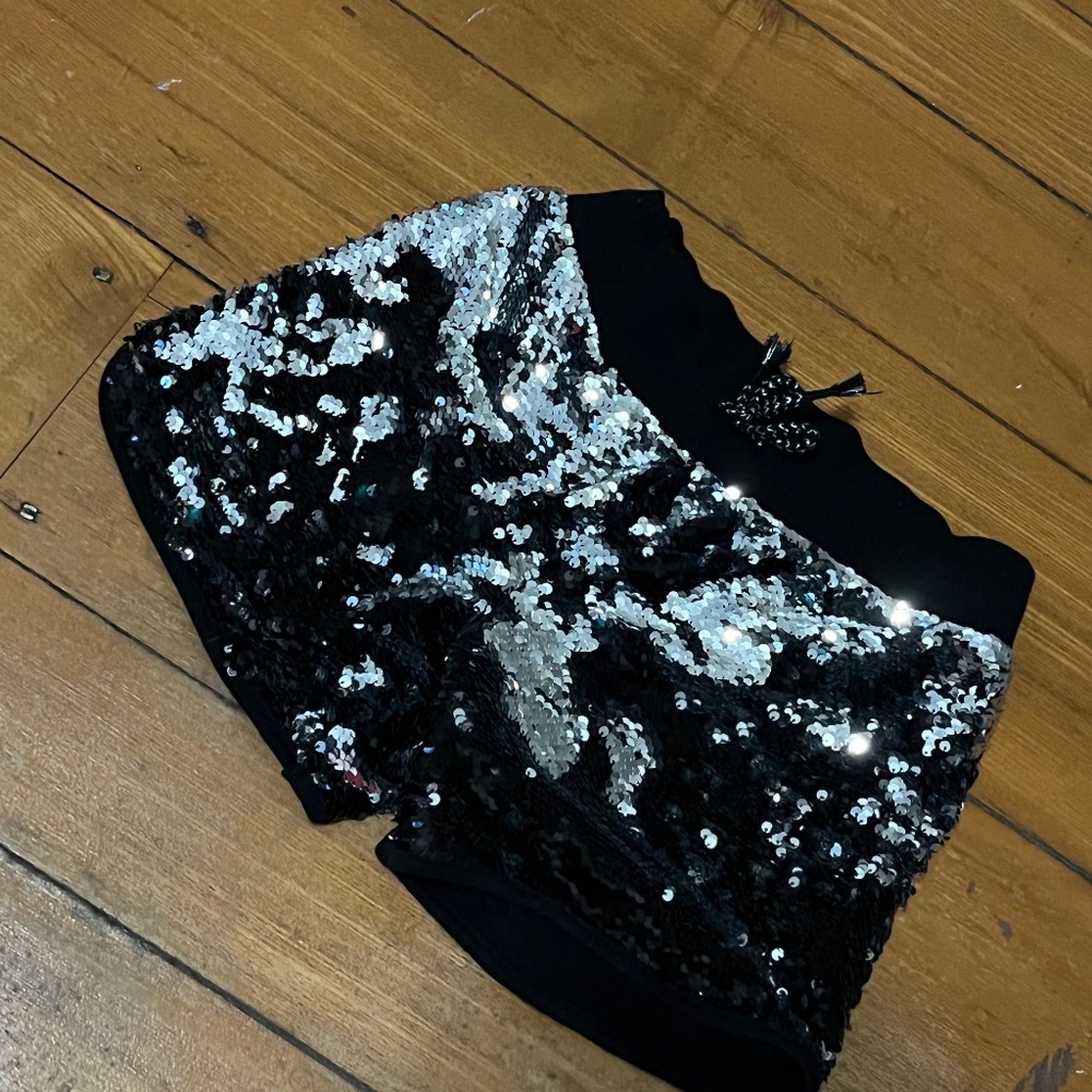 Black and silver reversed sequence shorts for girls